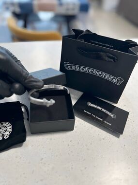 Chrome Hearts Silver Cuff Bracelet with Black Accents